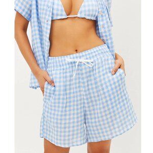 Frankie's Bikinis Lou High Waist Shorts - Blue and White Gingham
